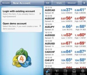 MetaTrader 4 homescreen